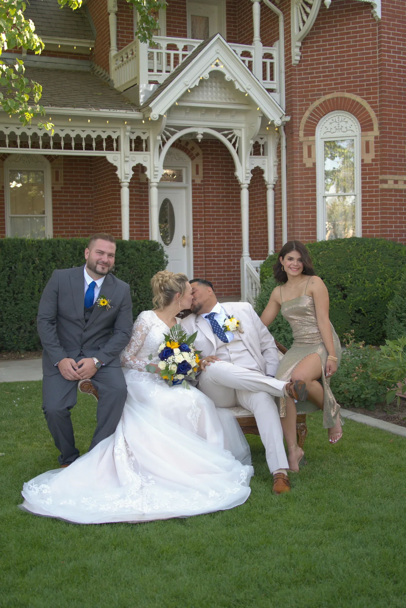 Bride and groom embracing